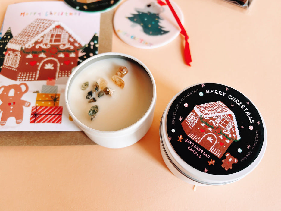Handmade Christmas Crystal Infused Soy Candle - Gingerbread by Sensilla X Suki McMaster