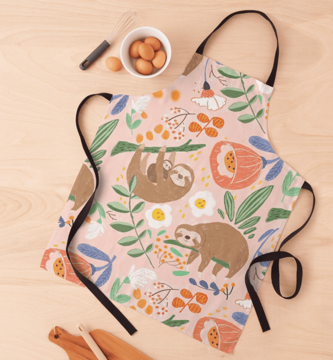 Adult Apron - Pink Sloth Family by Suki McMaster