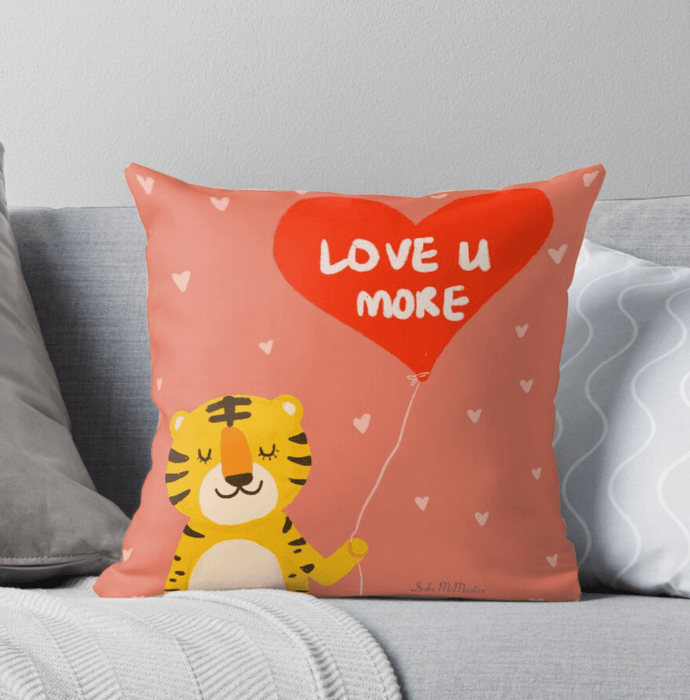 Cushion Cover - Valentine's Day Limited Edition 'Love Your More Tiger" by Suki McMaster