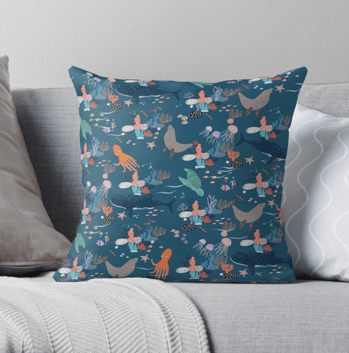Cushion Cover - Ocean Creatures by Suki McMaster