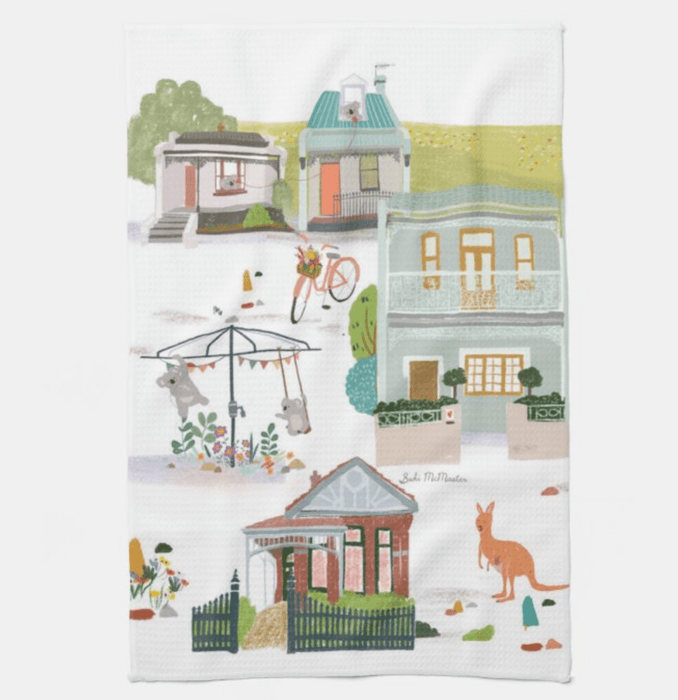 Kitchen Tea Towel - Melbourne Houses by Suki McMaster