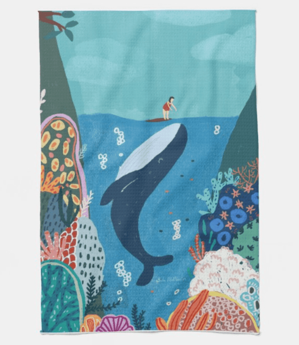 Kitchen Tea Towel - Surfer and Whale by Suki McMaster