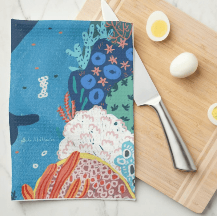 Kitchen Tea Towel - Surfer and Whale by Suki McMaster