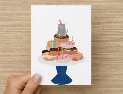 Blank Card - Birthday Cat and Donuts by Suki McMaster