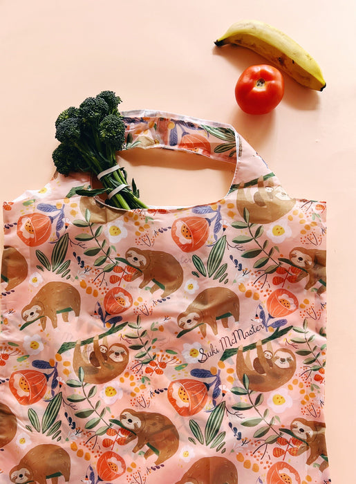 Reusable Shopping Bag - Pink Sloth Family by Suki McMaster