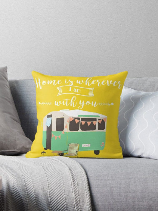 Cushion cover - Retro Caravan "Home is wherever I am with you" by Suki McMaster