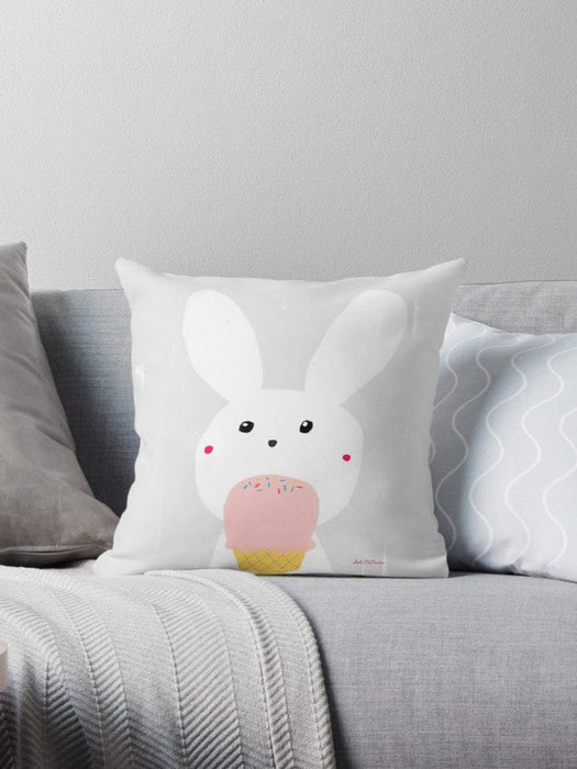 Cushion Cover - Ice Cream Bunny by Suki McMaster